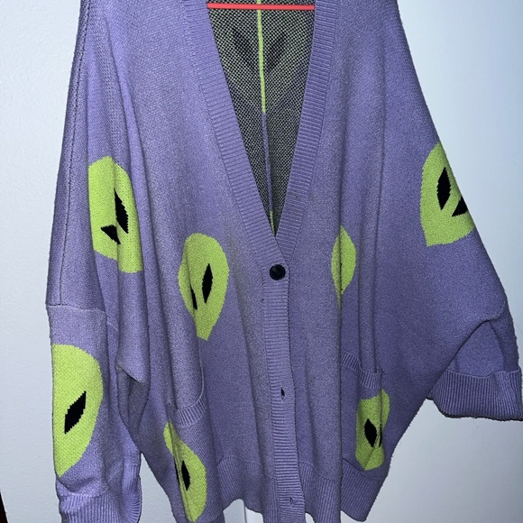 Dressed in LaLa Purple Alien Patterned Women's Sweater - Picture 3 of 5